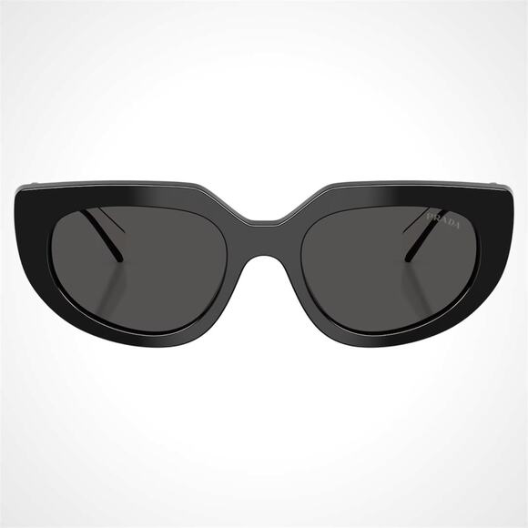 New PRADA Sunglasses Black White Talc Gold Symbole Oval Cat Eye Womens